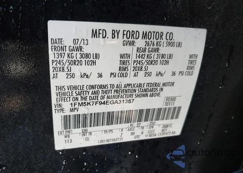 2014 Ford Explorer Limited из США, поврежденный, VIN 1FM5K7F94EGA31387